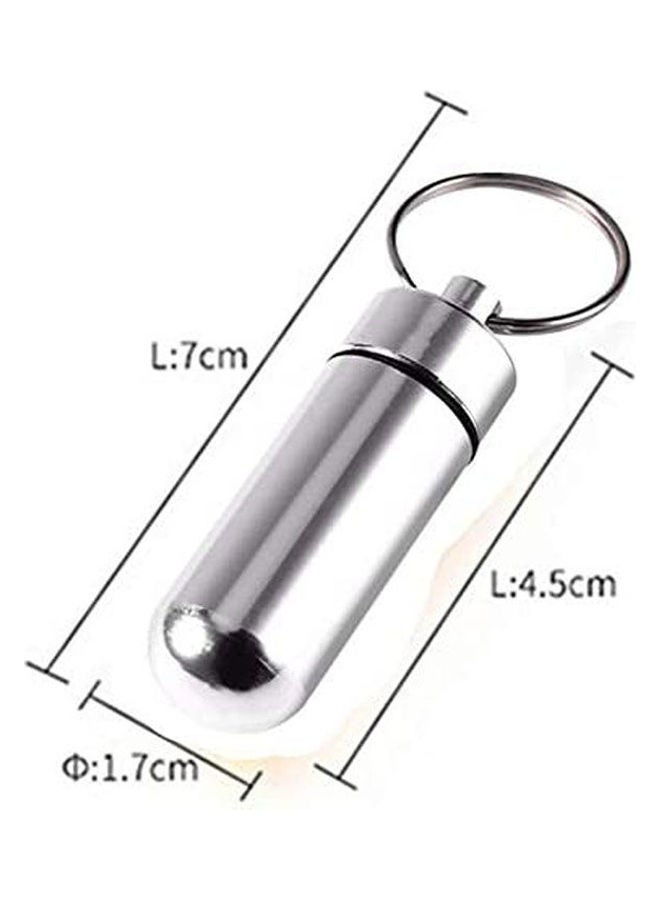 Waterproof Pill Box Case Organizer With Key Chain - Outdoor Medicine Bottle Key Ring Small First Aid Drug Holder Pill Container Silver - Image 2