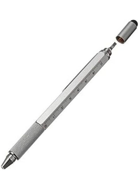 6 In 1 Metal Multi-Purpose Engineer Smart Pen With Touch Screen Stylus Scale Ruler Spirit Leveler Screwdriver And Ball Silver