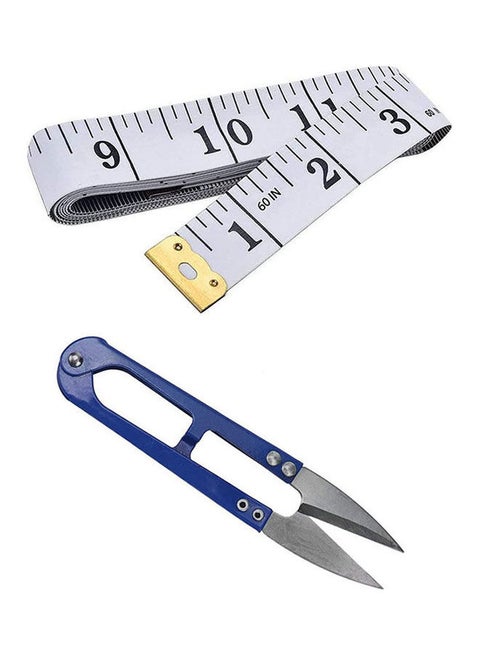 Set Of 2-Piece Pack, One Dual Sided Measuring Ruler, One Mini Sewing Scissors Code Multicolour 12cm