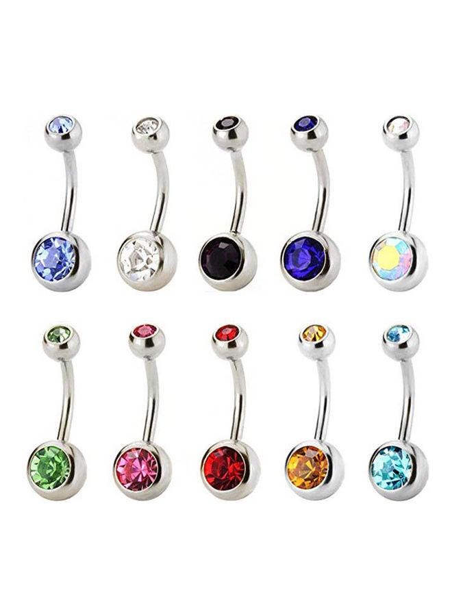 Generic - 10 Pieces Navel Belly Button Ring Sparkly Crystals Body Jewelry Piercing Ring - Image 1