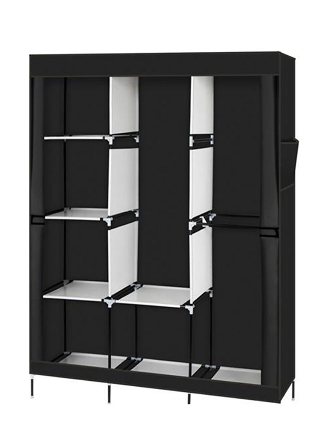 Sharpdo Non-Woven With Stainless Steel Frame Three Door Clothes Storage Wardrobe Black  - Image 5