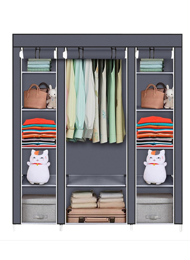 Sharpdo Non-Woven With Stainless Steel Frame Three Door Clothes Storage Wardrobe Black  - Image 1