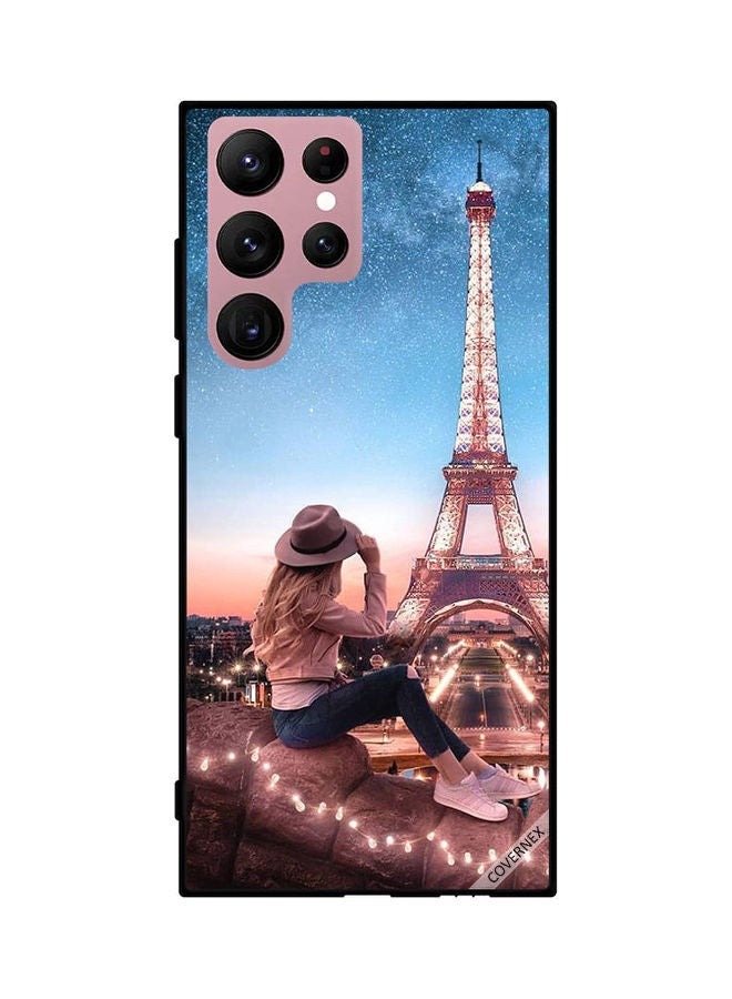 Covernex Samsung Galaxy S22 Ultra 5G Protective Case Cover Printed Featuring Brown Hat Girl & Effiel Tower DESIGN_0399 - Image 1