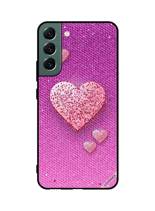 Covernex Samsung Galaxy S22 Plus 5G Protective Case Cover Printed Featuring Peach Glitter Hearts On Pink Cloth Pattern DESIGN_0515 - Image 1