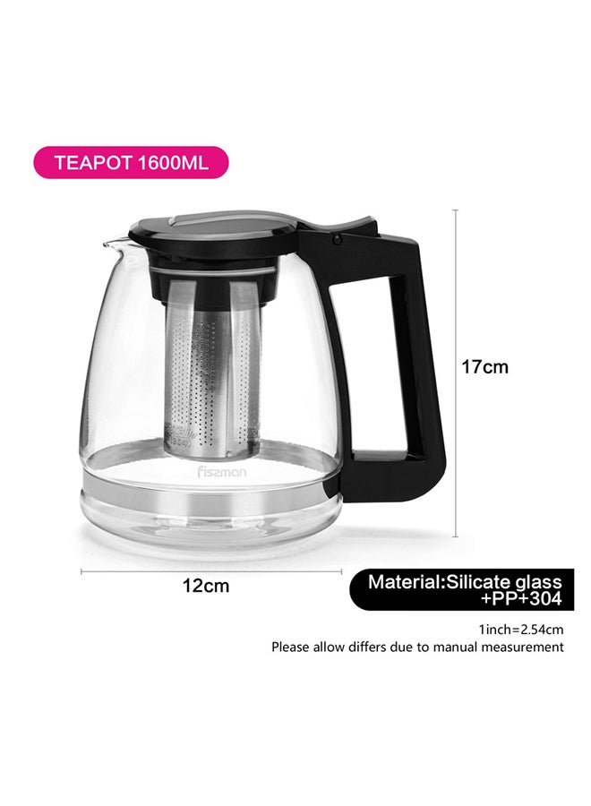 Fissman Tea Pot With Filter Black/Clear 1600ml  - Image 2