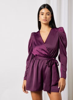 Ted Baker Belted Satin Playsuit Purple  - Image 1