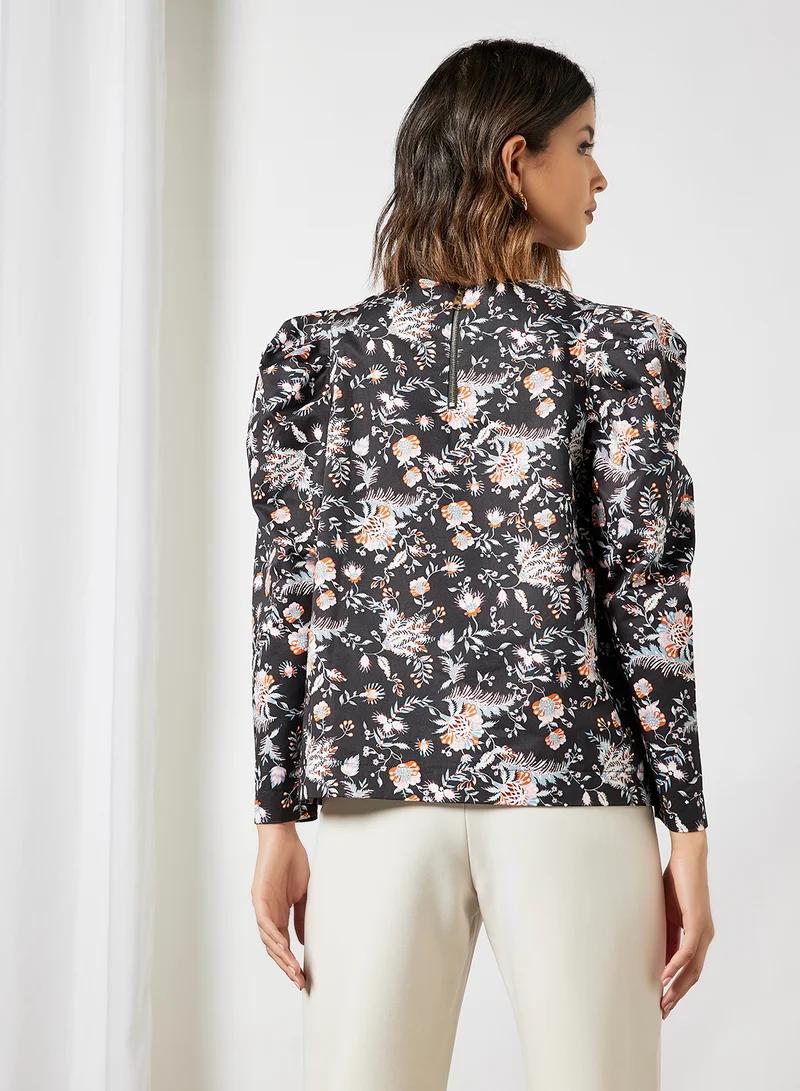 Ted Baker Puff Sleeve Printed Top Black
