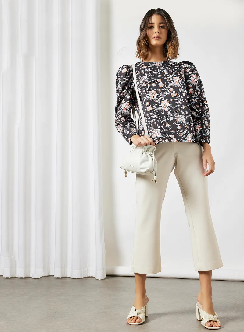 Ted Baker Puff Sleeve Printed Top Black