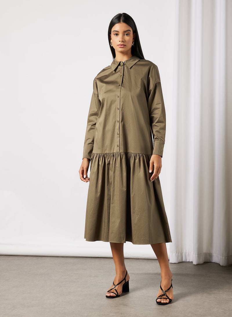 Ted Baker - Deep Tier Boxy Shirt Dress Olive - Image 1