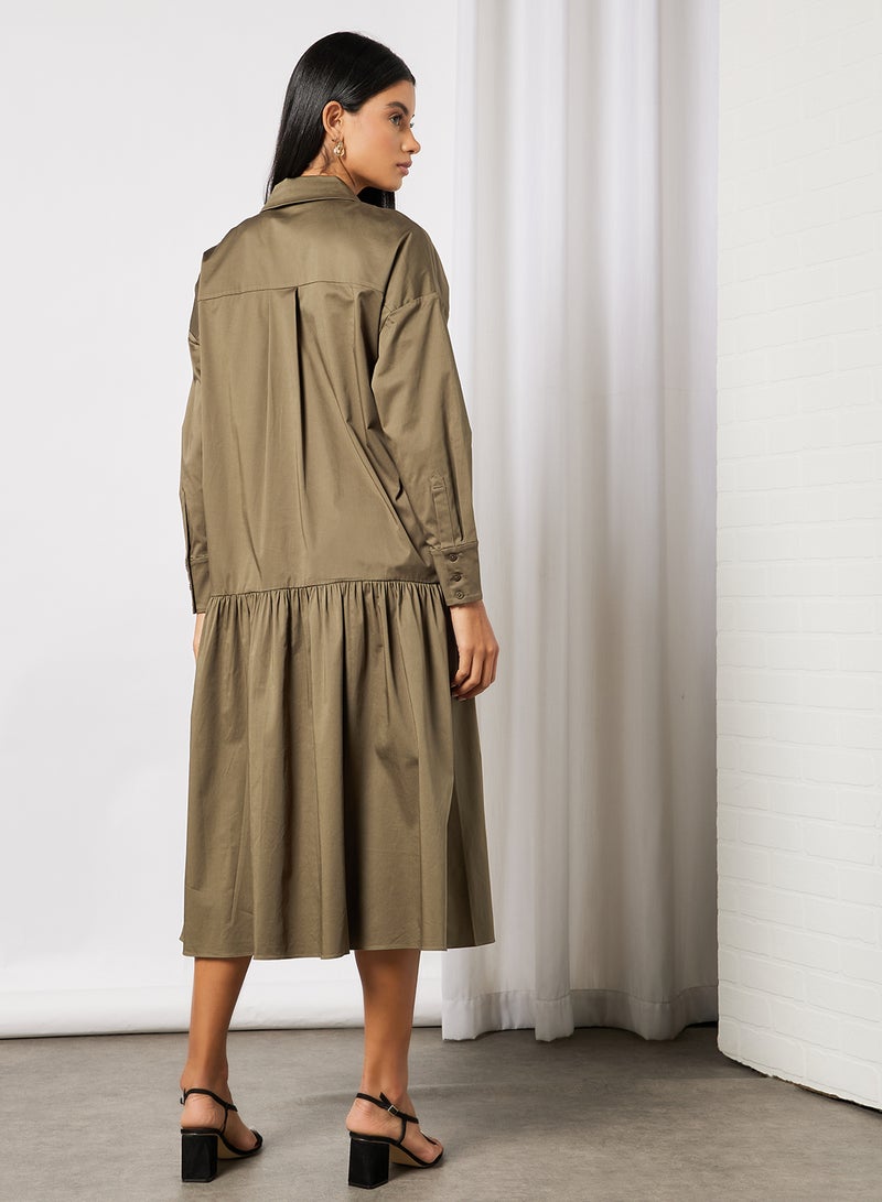 Ted Baker - Deep Tier Boxy Shirt Dress Olive - Image 1