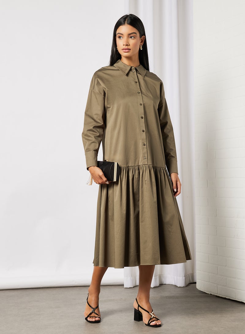 Ted Baker - Deep Tier Boxy Shirt Dress Olive - Image 1