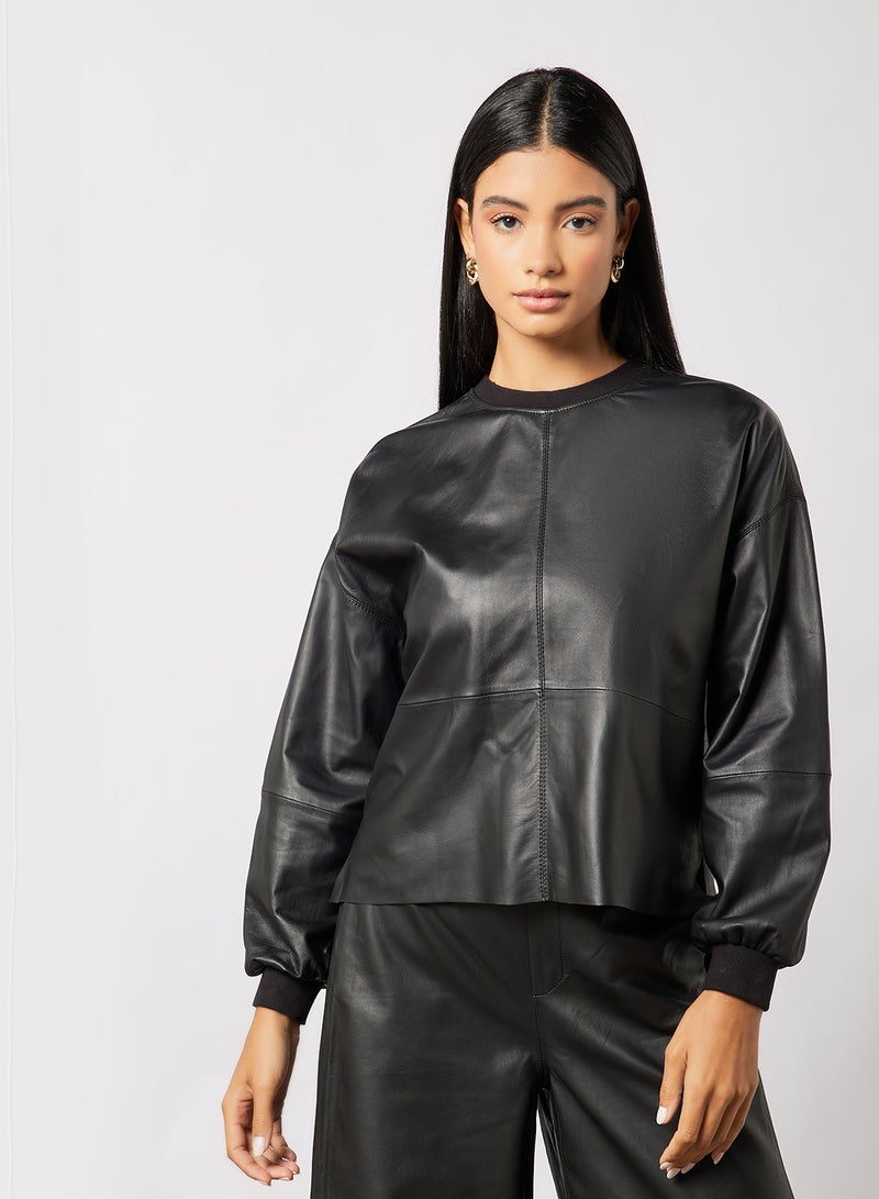 Florah Leather Oversized Sweatshirt Black - v1644994502/N51405661V_1