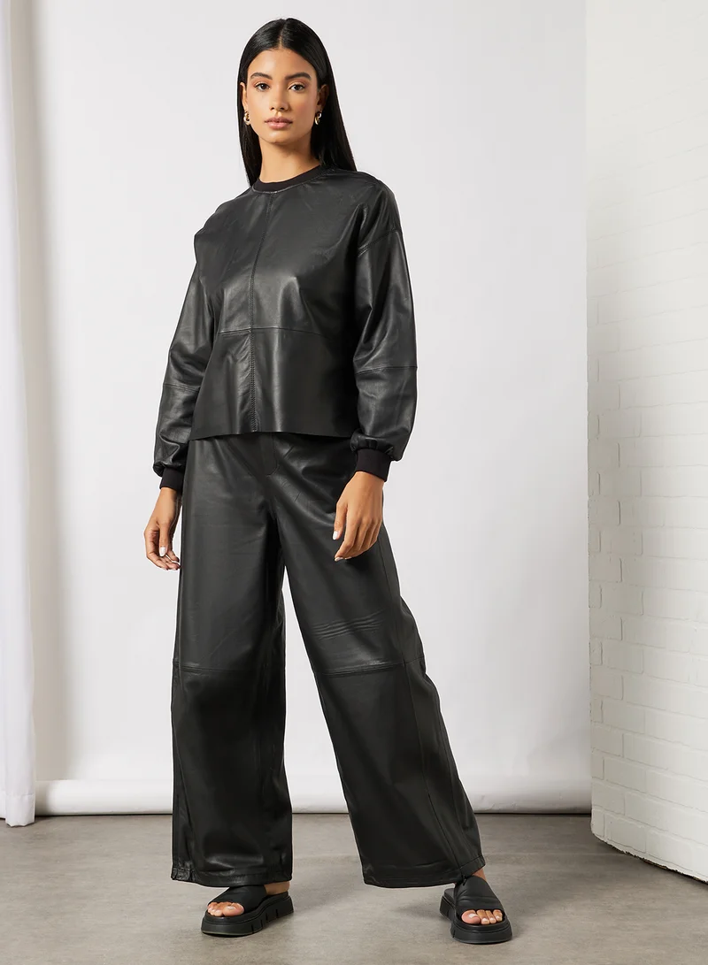 Ted Baker Florah Leather Oversized Sweatshirt Black
