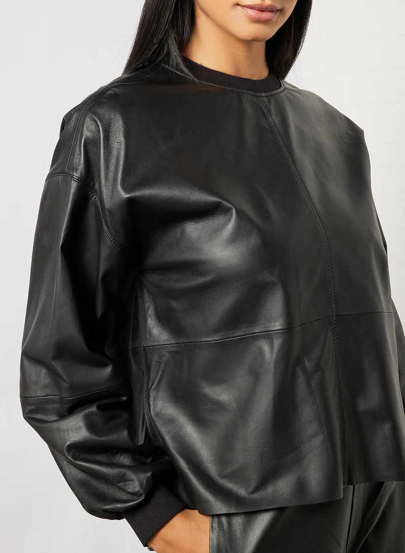 Ted Baker Florah Leather Oversized Sweatshirt Black