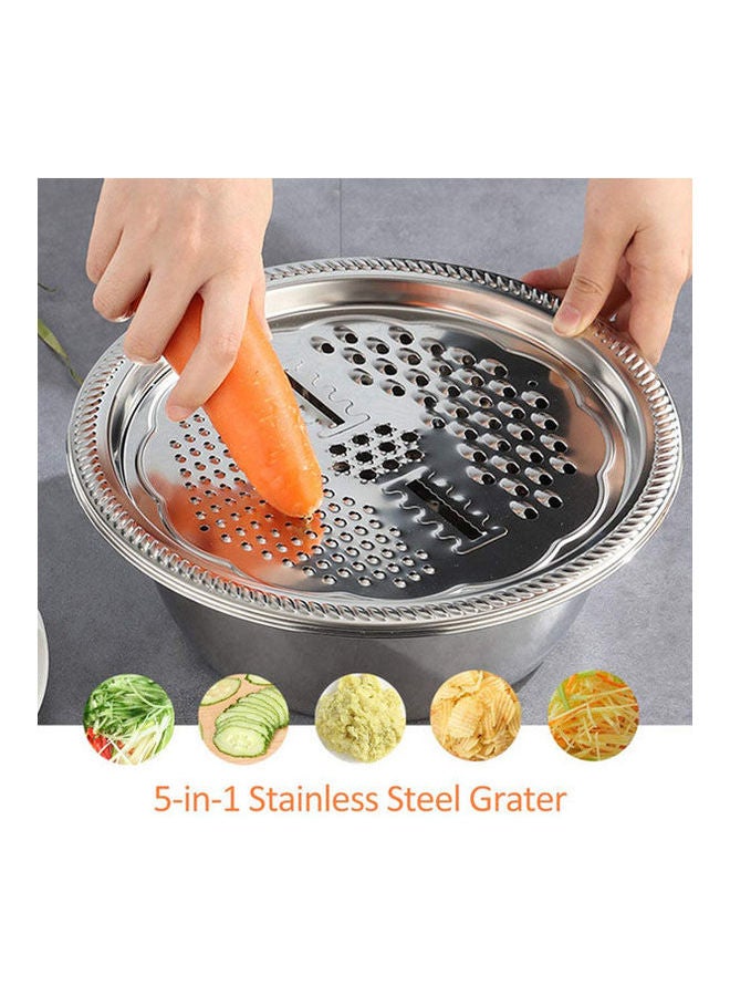 Multifunctional Stainless Steel Basin With Grater Vegetable Cutter With Drain Basket Bowl Set 3 In 1 Silver 30cm - Image 2