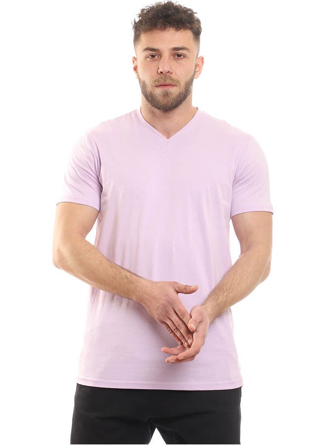 Andora Casual Plain Basic Collared Neck T-Shirt Purple - Image 1