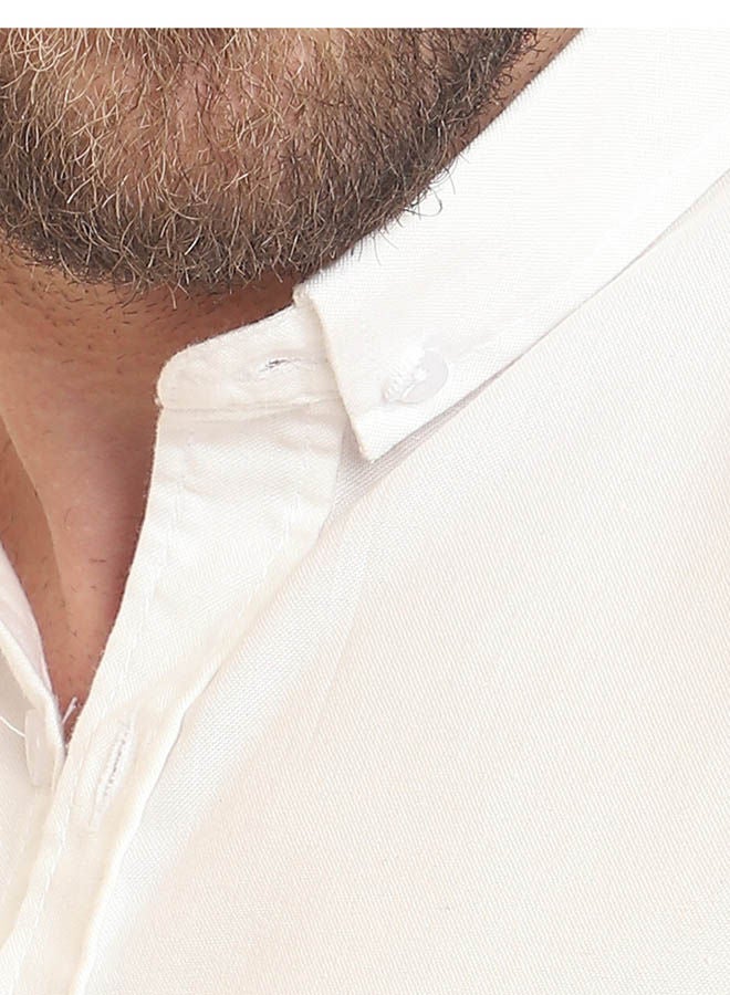 Andora - Casual Plain Basic Collared Neck Shirt White - Image 1