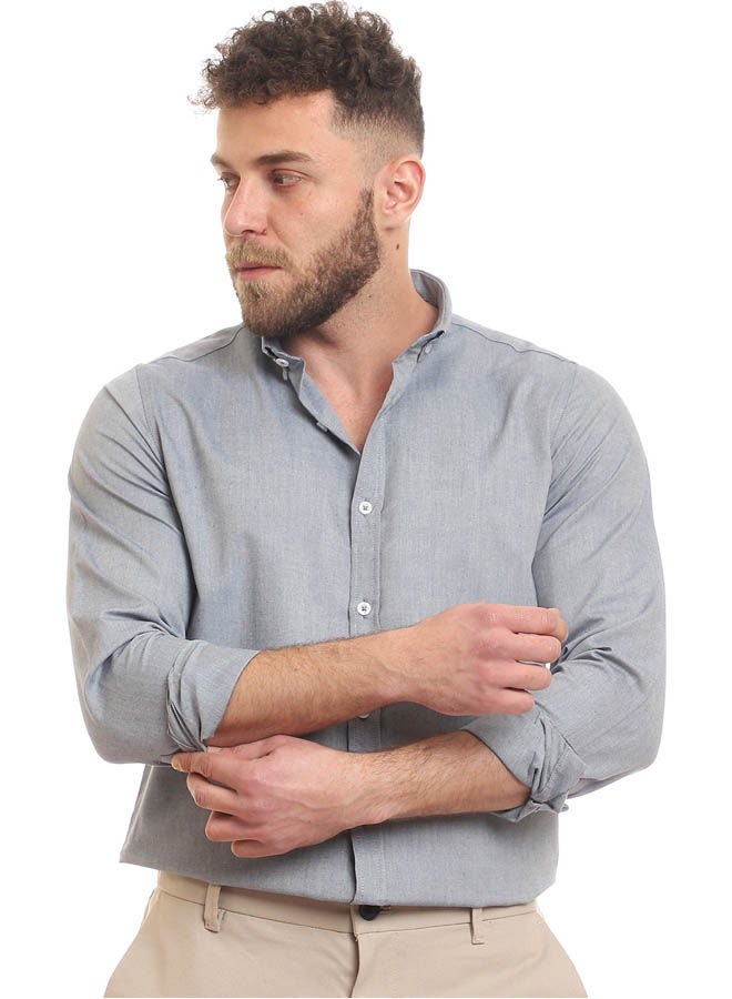 Andora Casual Plain Basic Collared Neck Shirt Dark Blue  - Image 1