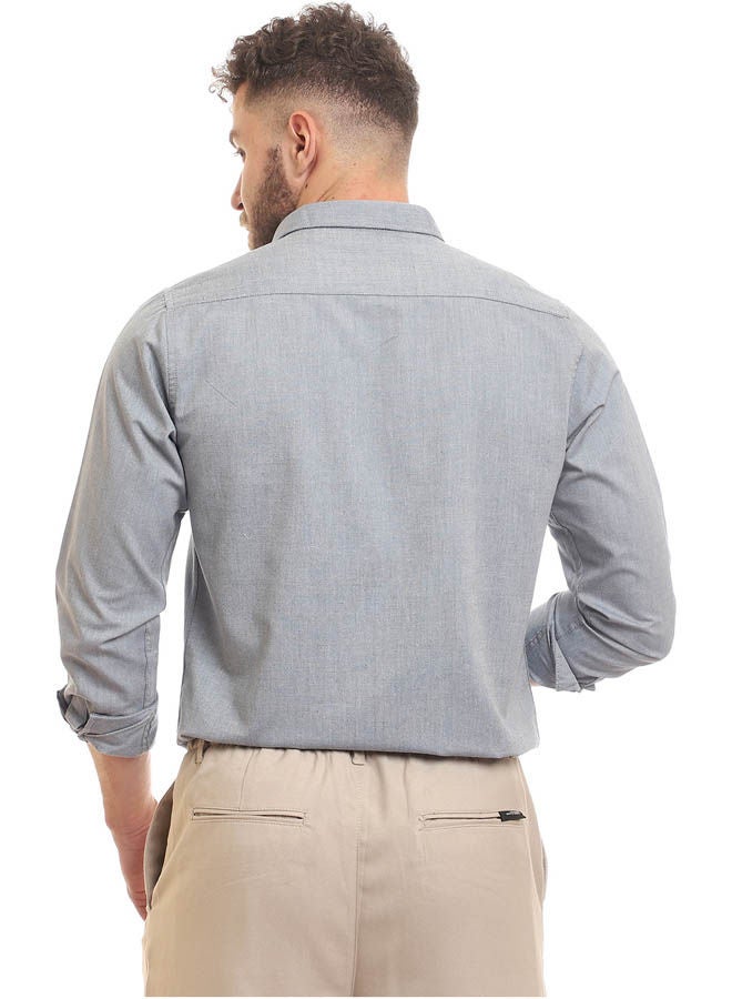 Andora Casual Plain Basic Collared Neck Shirt Dark Blue  - Image 3