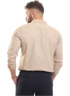 Andora Casual Plain Basic Collared Neck Shirt Beige  - Image 5