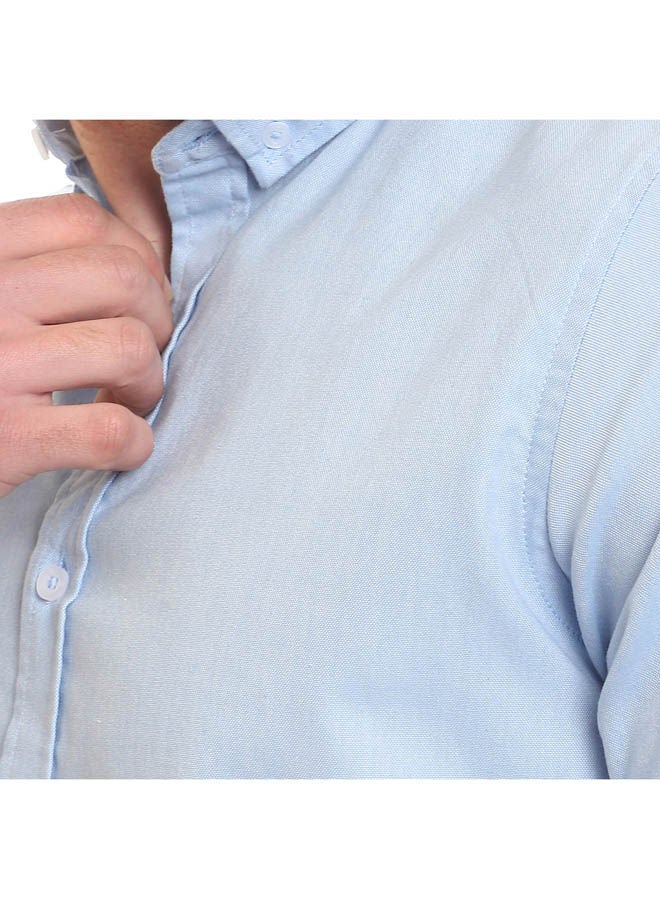 Andora - Casual Plain Basic Collared Neck Shirt Light Blue - Image 1