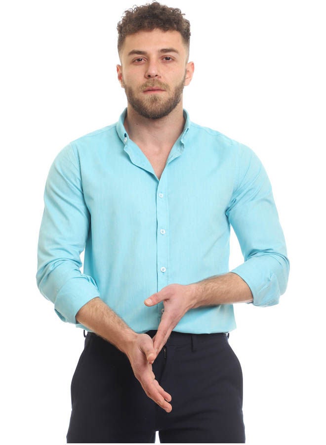 Andora Casual Plain Basic Collared Neck Shirt Turquoise  - Image 1