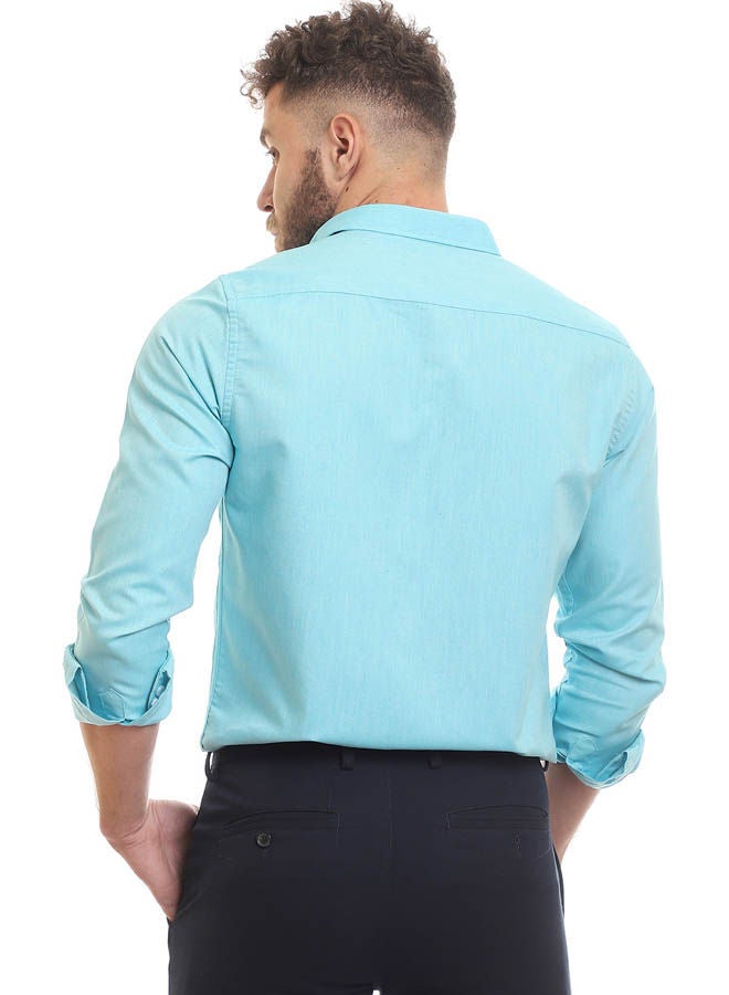 Andora Casual Plain Basic Collared Neck Shirt Turquoise  - Image 5