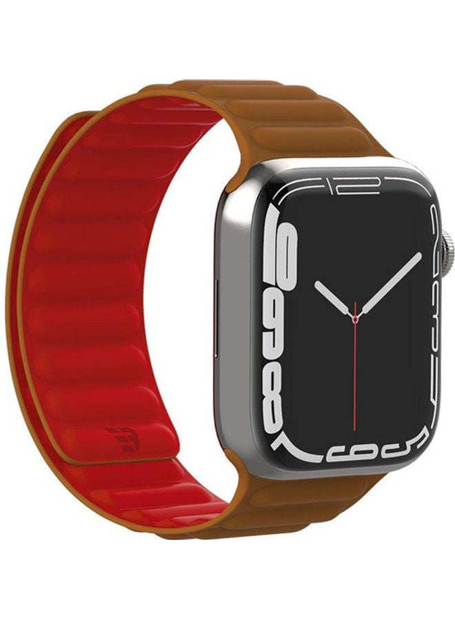 Baykron Silicone Magnetic Strap For Apple Watch 45mm Red/Brown - Image 1