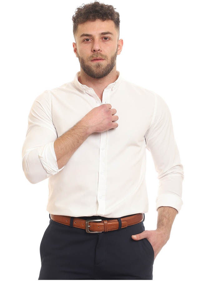 Andora - Casual Plain Basic Collared Neck Shirt White - Image 1