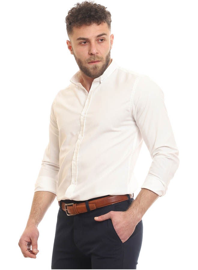 Andora - Casual Plain Basic Collared Neck Shirt White - Image 1
