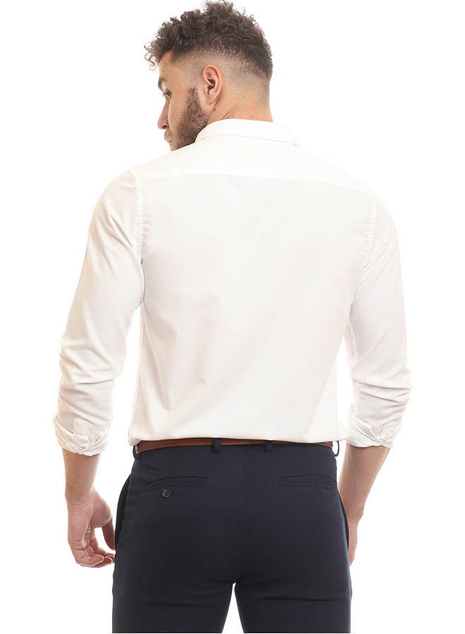Andora - Casual Plain Basic Collared Neck Shirt White - Image 1