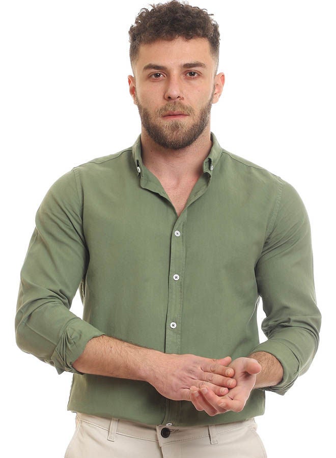 Andora - Casual Plain Basic Collared Neck Shirt Dark Green - Image 1