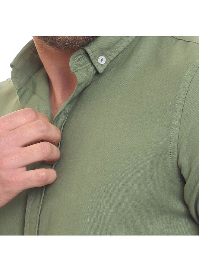 Andora - Casual Plain Basic Collared Neck Shirt Dark Green - Image 1