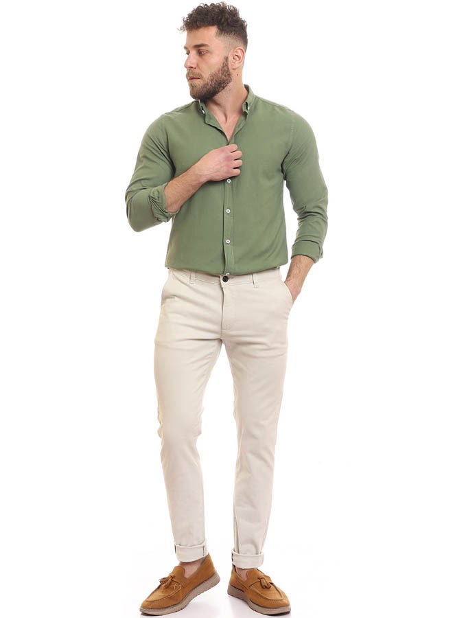 Andora - Casual Plain Basic Collared Neck Shirt Dark Green - Image 1