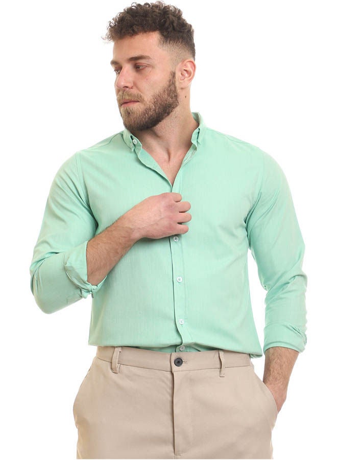 Andora - Casual Plain Basic Collared Neck Shirt Green - Image 1