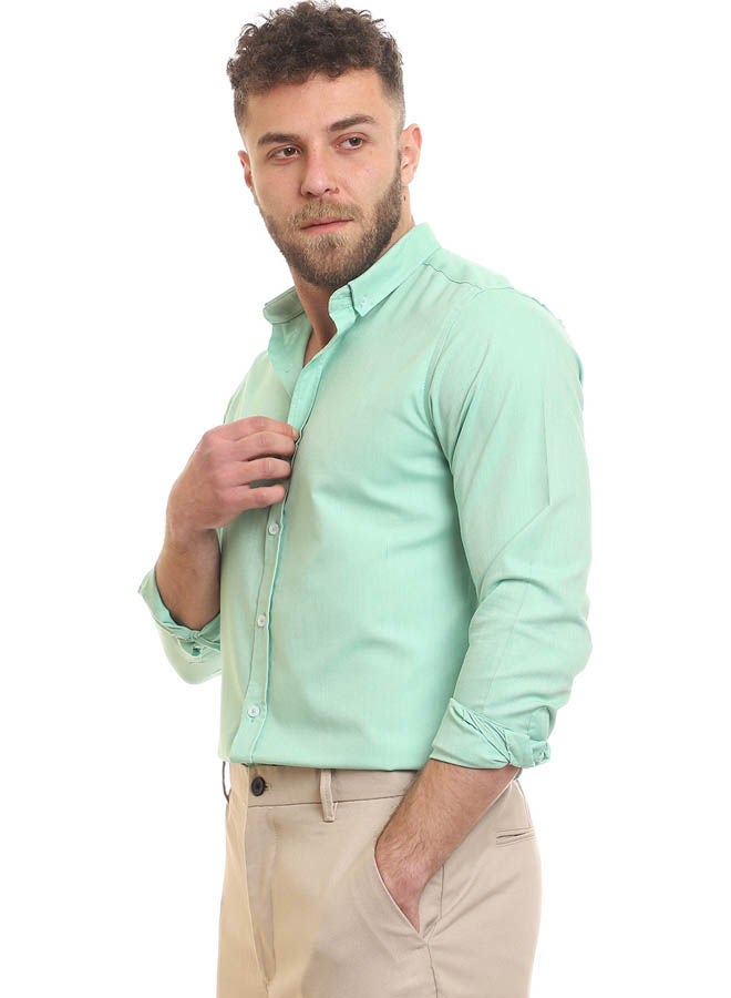Andora - Casual Plain Basic Collared Neck Shirt Green - Image 1