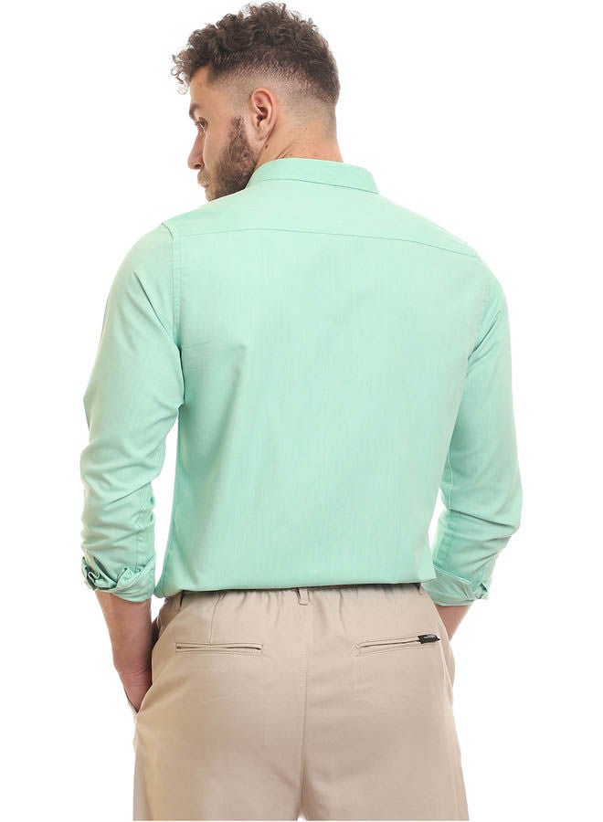 Andora - Casual Plain Basic Collared Neck Shirt Green - Image 1
