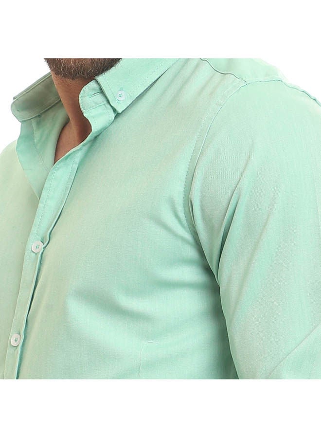 Andora - Casual Plain Basic Collared Neck Shirt Green - Image 1