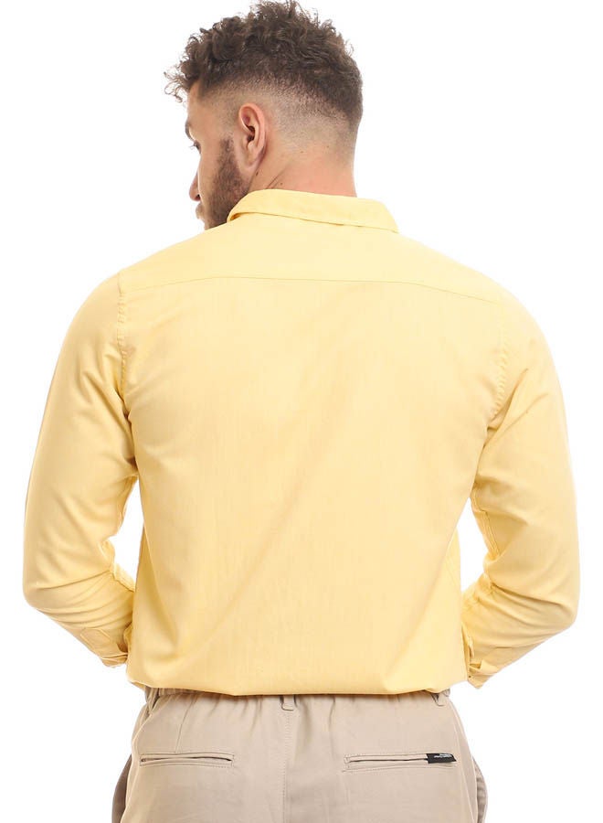 Andora - Casual Plain Basic Collared Neck Shirt Yellow - Image 1