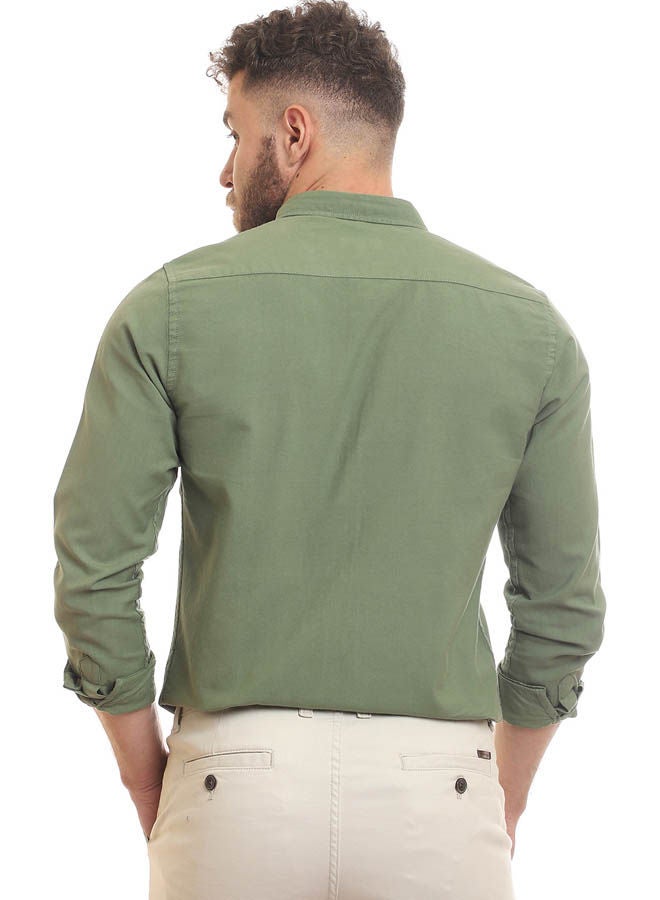 Andora - Casual Plain Basic Collared Neck Shirt Dark Green - Image 1