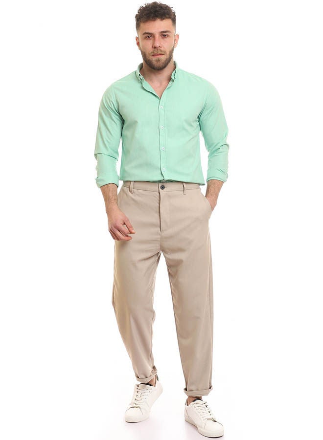 Andora - Casual Plain Basic Collared Neck Shirt Green - Image 1