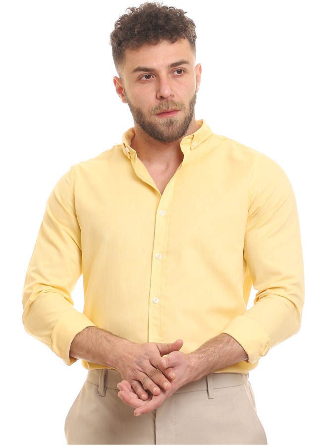 Andora - Casual Plain Basic Collared Neck Shirt Yellow - Image 1