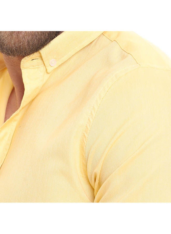 Andora - Casual Plain Basic Collared Neck Shirt Yellow - Image 1
