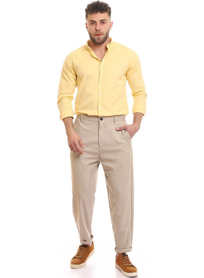 Andora - Casual Plain Basic Collared Neck Shirt Yellow - Image 1