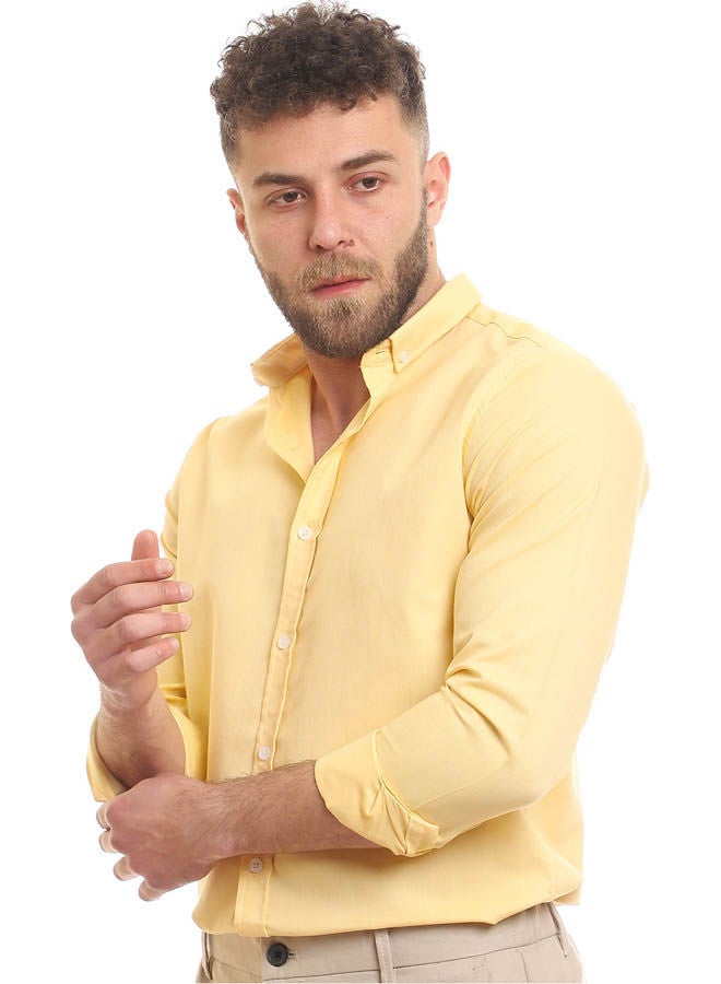 Andora - Casual Plain Basic Collared Neck Shirt Yellow - Image 1