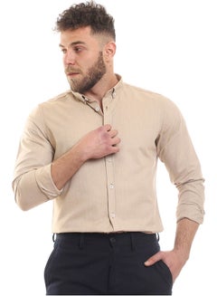 Andora Casual Plain Basic Collared Neck Shirt Beige  - Image 2