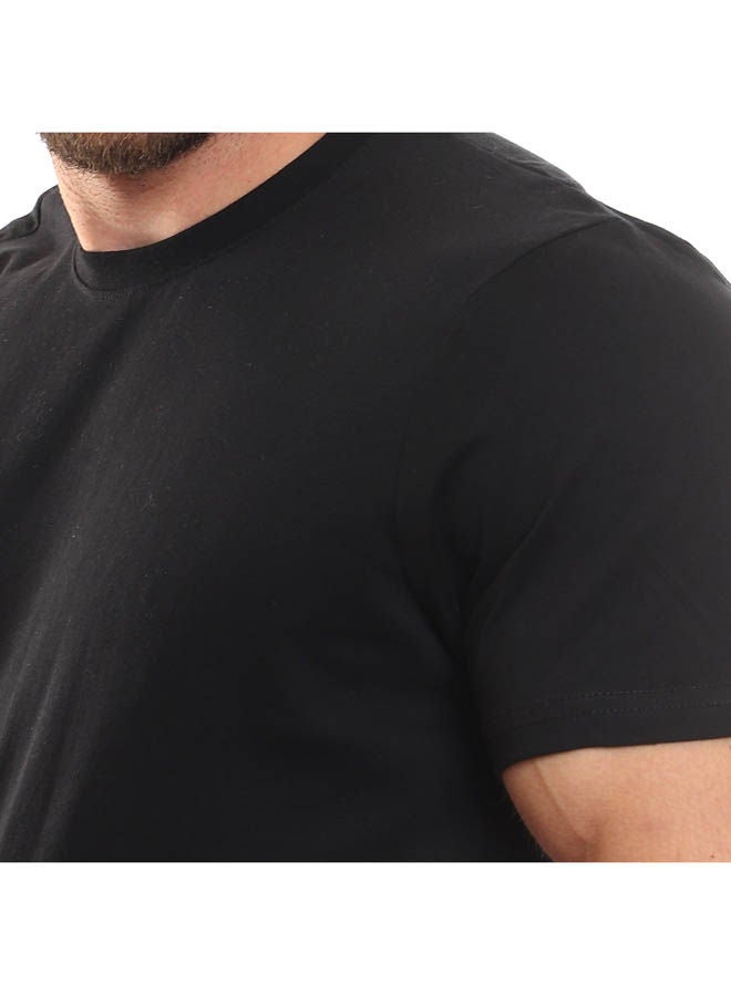 Andora Plain-Basic Casual Round Neck T_Shirt Black - Image 4