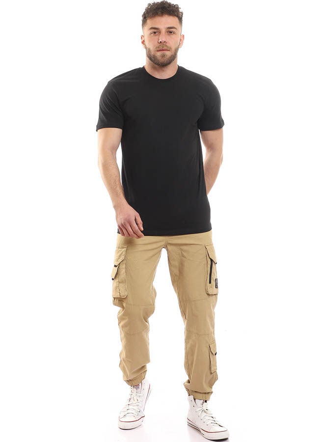 Andora Plain-Basic Casual Round Neck T_Shirt Black - Image 5