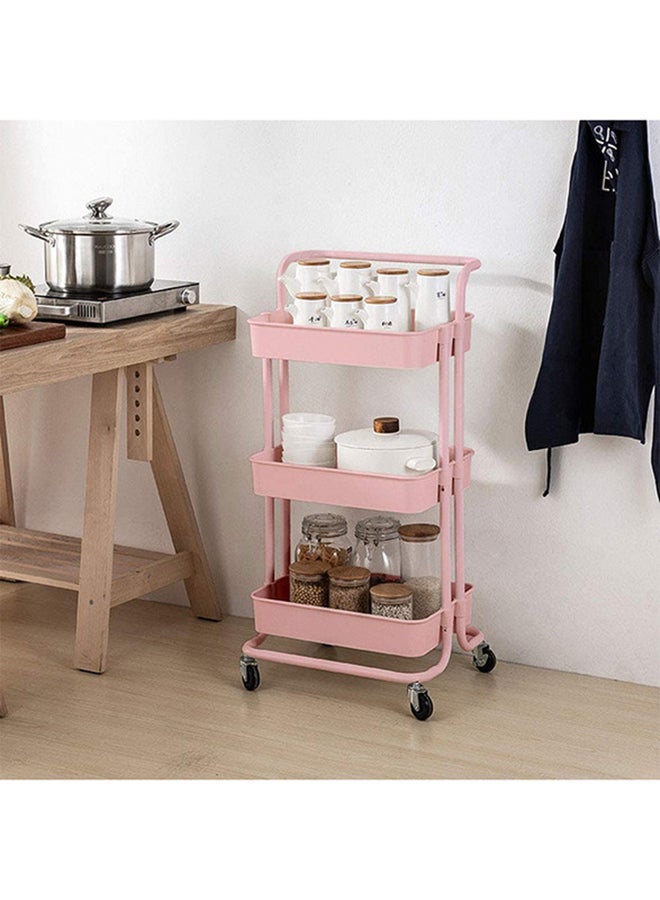 Roman Gifts - 3 Tier Utility Rolling Storage Cart With Handles And Lockable Wheels Pink 43x36x86.5cm - Image 1