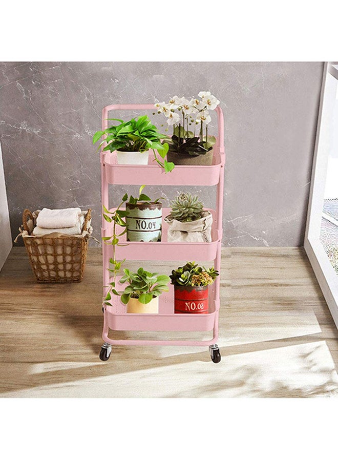 Roman Gifts - 3 Tier Utility Rolling Storage Cart With Handles And Lockable Wheels Pink 43x36x86.5cm - Image 1
